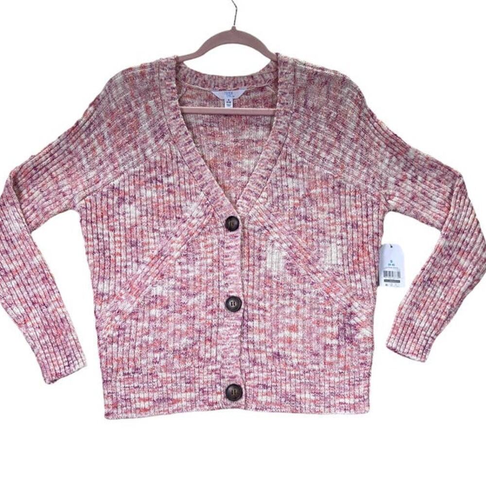 Time and Tru Relaxed Boyfriend Cardigan Textured Rib Knit Sweater Small (4-6)